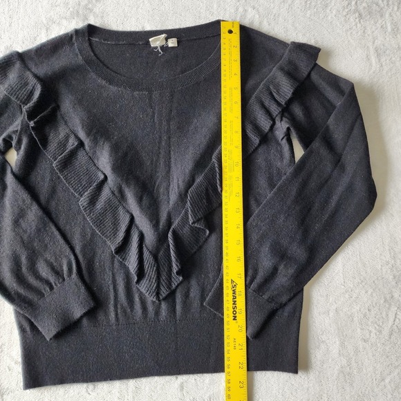 Gap Merino Wool Blend Sweater Womens Medium Ruffle Knit Old Money Classic Black - Picture 11 of 15